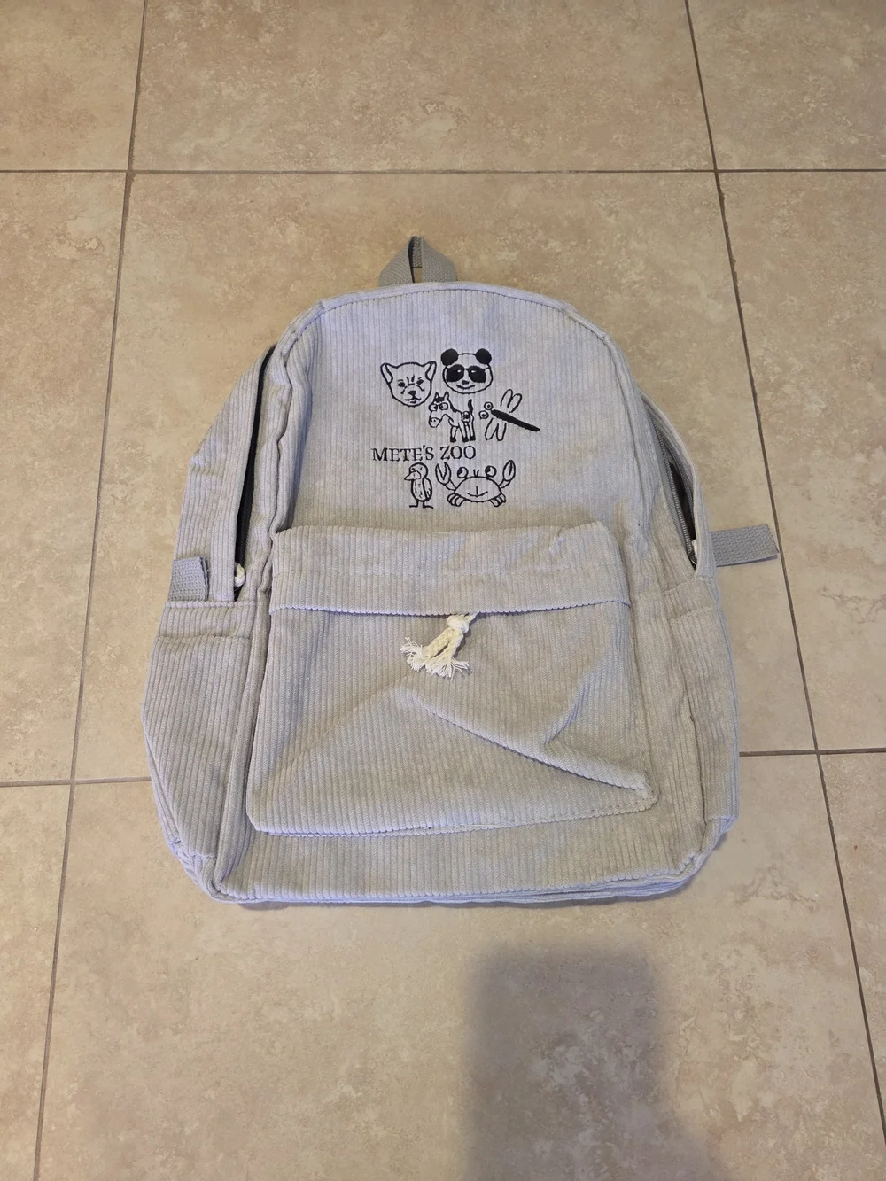Light Gray Corduroy Backpack for Toddlers And Youth Custom Back To School Gift